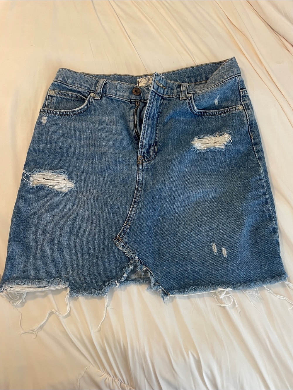 Free People Blue Distressed Denim Mini Skirt
